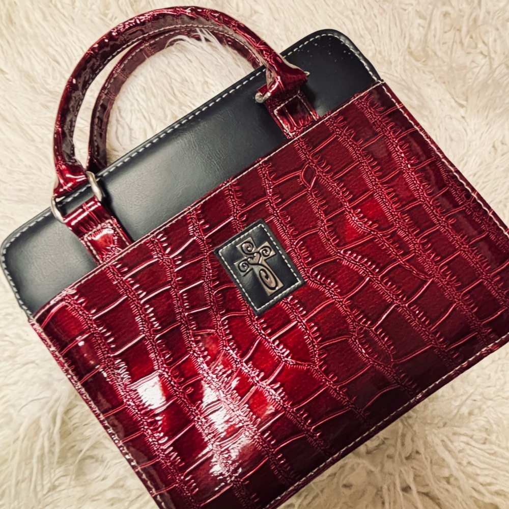 Elegant Shiny Crick inspired Burgundy/Black Bible Holder or Purse